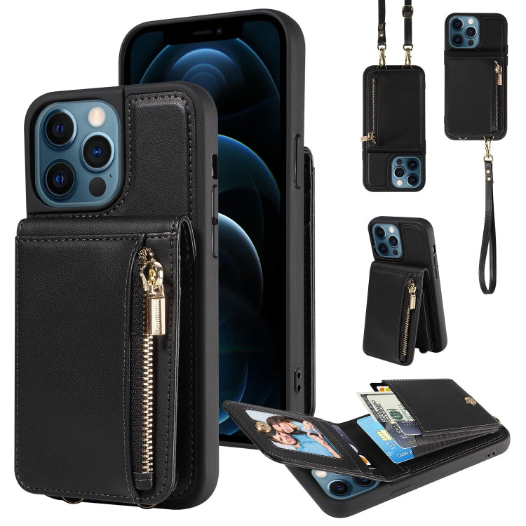 For iPhone 12 Pro Max Crossbody Lanyard Zipper Wallet Leather Phone Case(Black) - iPhone 12 Pro Max Cases by buy2fix | Online Shopping UK | buy2fix