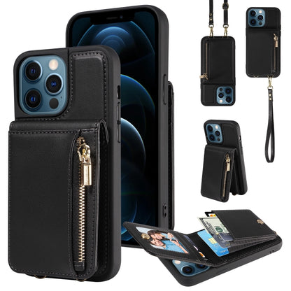 For iPhone 12 Pro Max Crossbody Lanyard Zipper Wallet Leather Phone Case(Black) - iPhone 12 Pro Max Cases by buy2fix | Online Shopping UK | buy2fix