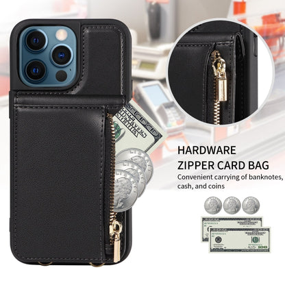 For iPhone 12 Pro Max Crossbody Lanyard Zipper Wallet Leather Phone Case(Black) - iPhone 12 Pro Max Cases by buy2fix | Online Shopping UK | buy2fix