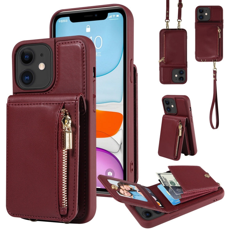 For iPhone 11 Crossbody Lanyard Zipper Wallet Leather Phone Case(Wine Red) - iPhone 11 Cases by buy2fix | Online Shopping UK | buy2fix