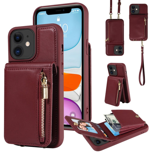 For iPhone 11 Crossbody Lanyard Zipper Wallet Leather Phone Case(Wine Red) - iPhone 11 Cases by buy2fix | Online Shopping UK | buy2fix