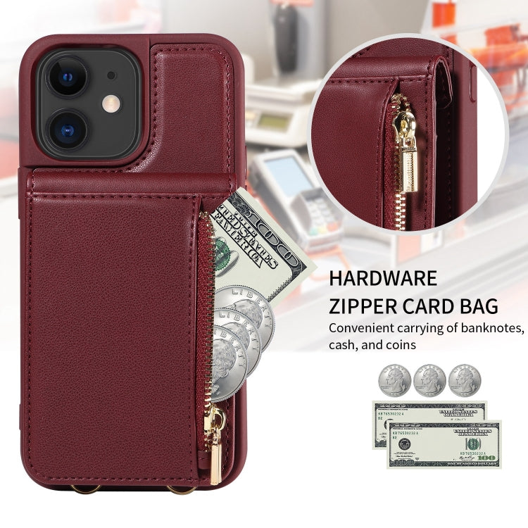 For iPhone 11 Crossbody Lanyard Zipper Wallet Leather Phone Case(Wine Red) - iPhone 11 Cases by buy2fix | Online Shopping UK | buy2fix