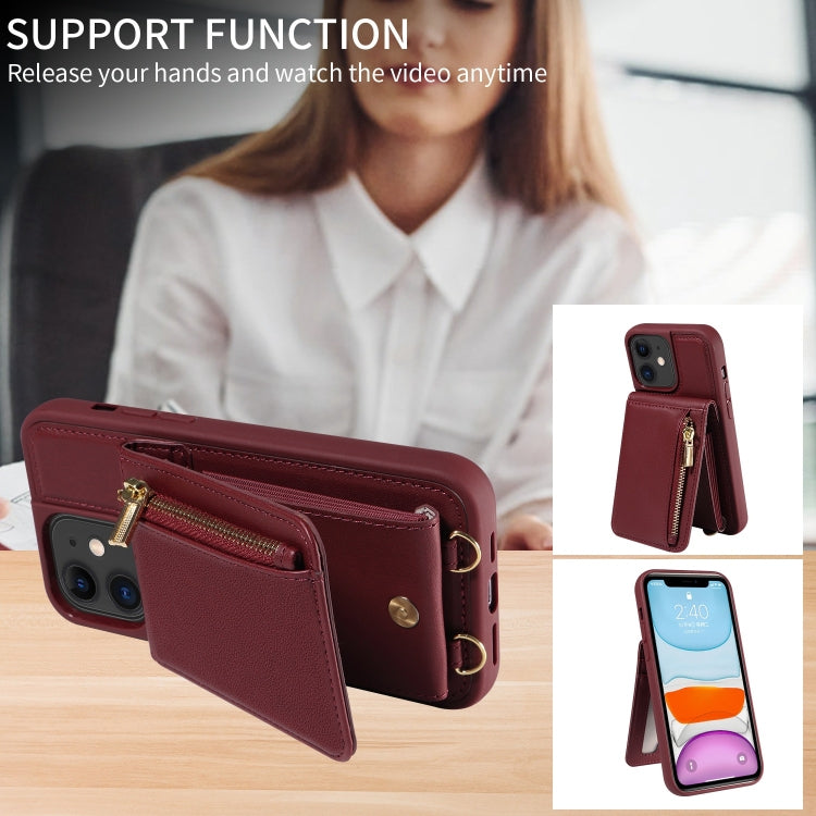 For iPhone 11 Crossbody Lanyard Zipper Wallet Leather Phone Case(Wine Red) - iPhone 11 Cases by buy2fix | Online Shopping UK | buy2fix