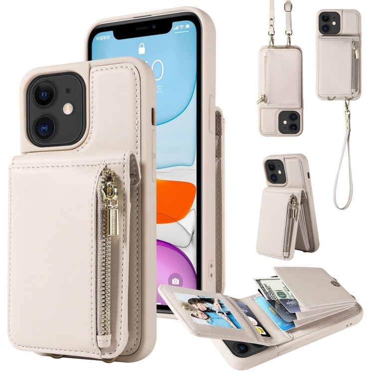 For iPhone 11 Crossbody Lanyard Zipper Wallet Leather Phone Case(Beige) - iPhone 11 Cases by buy2fix | Online Shopping UK | buy2fix