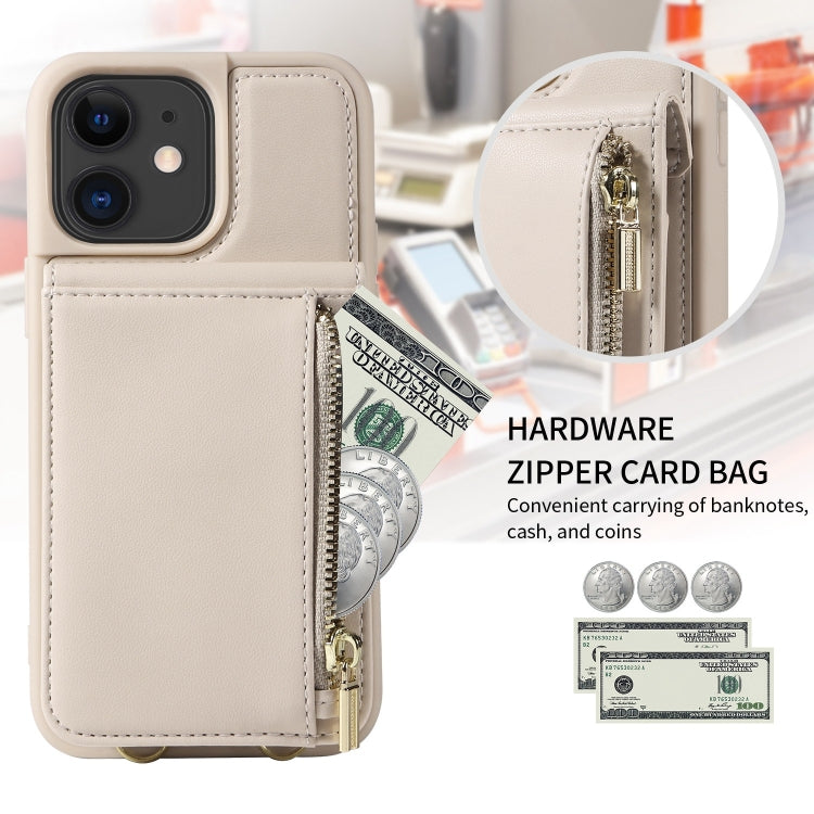 For iPhone 11 Crossbody Lanyard Zipper Wallet Leather Phone Case(Beige) - iPhone 11 Cases by buy2fix | Online Shopping UK | buy2fix