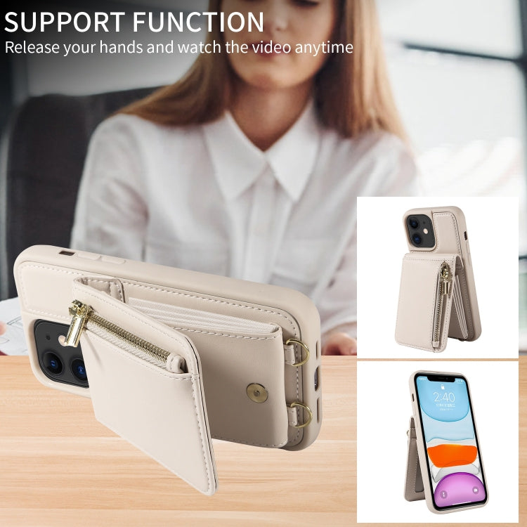 For iPhone 11 Crossbody Lanyard Zipper Wallet Leather Phone Case(Beige) - iPhone 11 Cases by buy2fix | Online Shopping UK | buy2fix