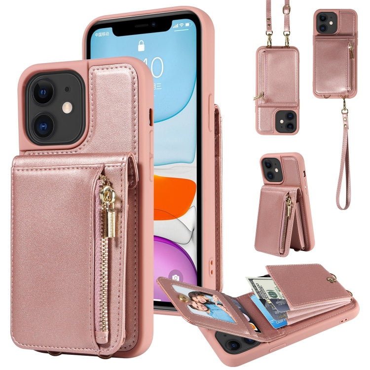 For iPhone 11 Crossbody Lanyard Zipper Wallet Leather Phone Case(Rose Gold) - iPhone 11 Cases by buy2fix | Online Shopping UK | buy2fix