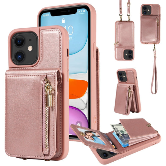 For iPhone 11 Crossbody Lanyard Zipper Wallet Leather Phone Case(Rose Gold) - iPhone 11 Cases by buy2fix | Online Shopping UK | buy2fix