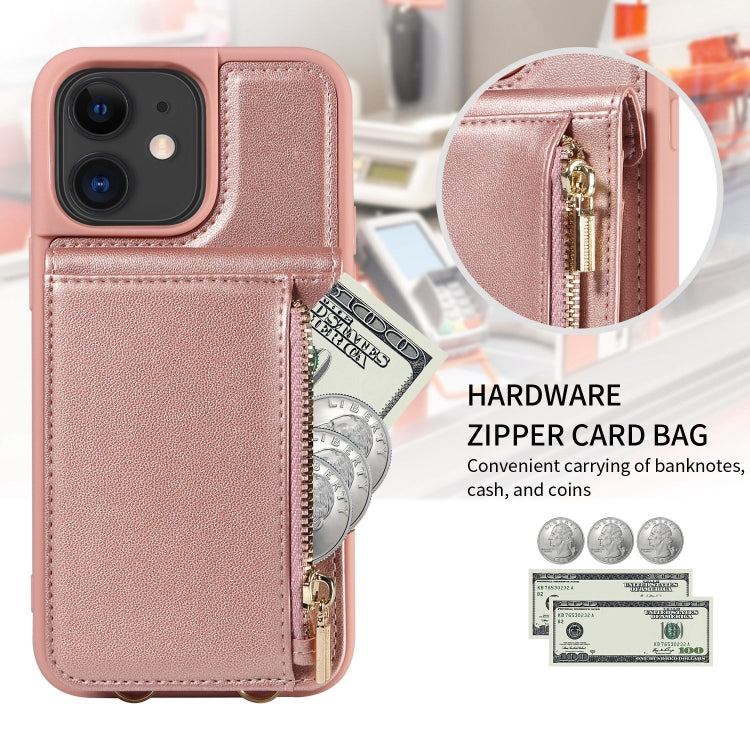 For iPhone 11 Crossbody Lanyard Zipper Wallet Leather Phone Case(Rose Gold) - iPhone 11 Cases by buy2fix | Online Shopping UK | buy2fix
