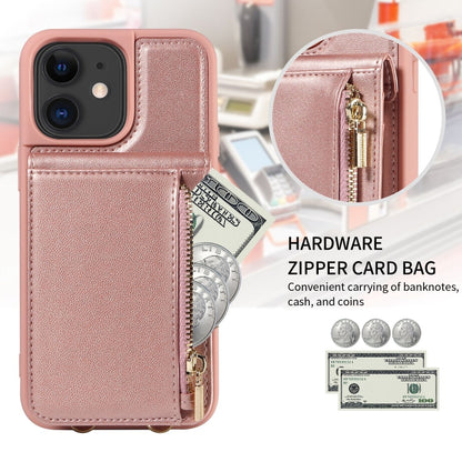 For iPhone 11 Crossbody Lanyard Zipper Wallet Leather Phone Case(Rose Gold) - iPhone 11 Cases by buy2fix | Online Shopping UK | buy2fix
