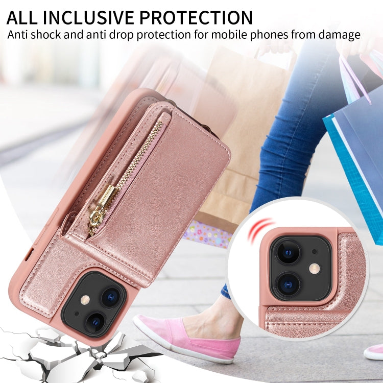 For iPhone 11 Crossbody Lanyard Zipper Wallet Leather Phone Case(Rose Gold) - iPhone 11 Cases by buy2fix | Online Shopping UK | buy2fix
