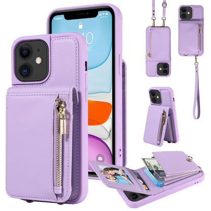 For iPhone 11 Crossbody Lanyard Zipper Wallet Leather Phone Case(Purple) - iPhone 11 Cases by buy2fix | Online Shopping UK | buy2fix