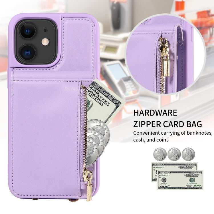 For iPhone 11 Crossbody Lanyard Zipper Wallet Leather Phone Case(Purple) - iPhone 11 Cases by buy2fix | Online Shopping UK | buy2fix