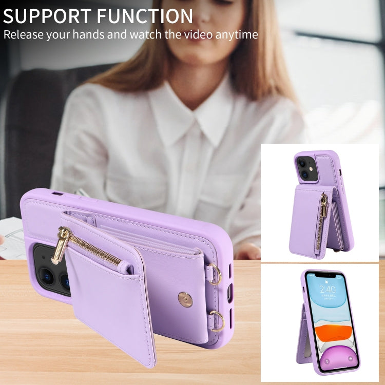 For iPhone 11 Crossbody Lanyard Zipper Wallet Leather Phone Case(Purple) - iPhone 11 Cases by buy2fix | Online Shopping UK | buy2fix