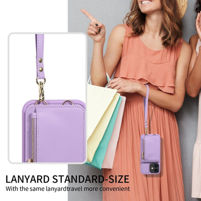 For iPhone 11 Crossbody Lanyard Zipper Wallet Leather Phone Case(Purple) - iPhone 11 Cases by buy2fix | Online Shopping UK | buy2fix