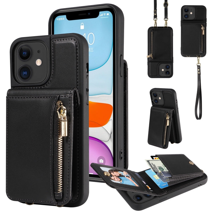 For iPhone 11 Crossbody Lanyard Zipper Wallet Leather Phone Case(Black) - iPhone 11 Cases by buy2fix | Online Shopping UK | buy2fix