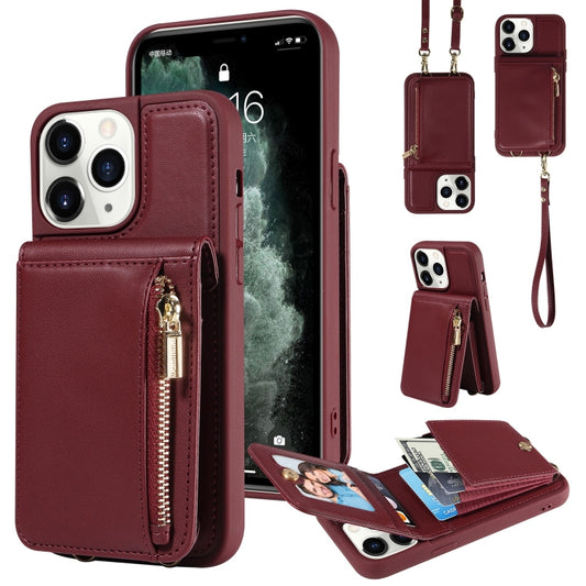 For iPhone 11 Pro Crossbody Lanyard Zipper Wallet Leather Phone Case(Wine Red) - iPhone 11 Pro Cases by buy2fix | Online Shopping UK | buy2fix