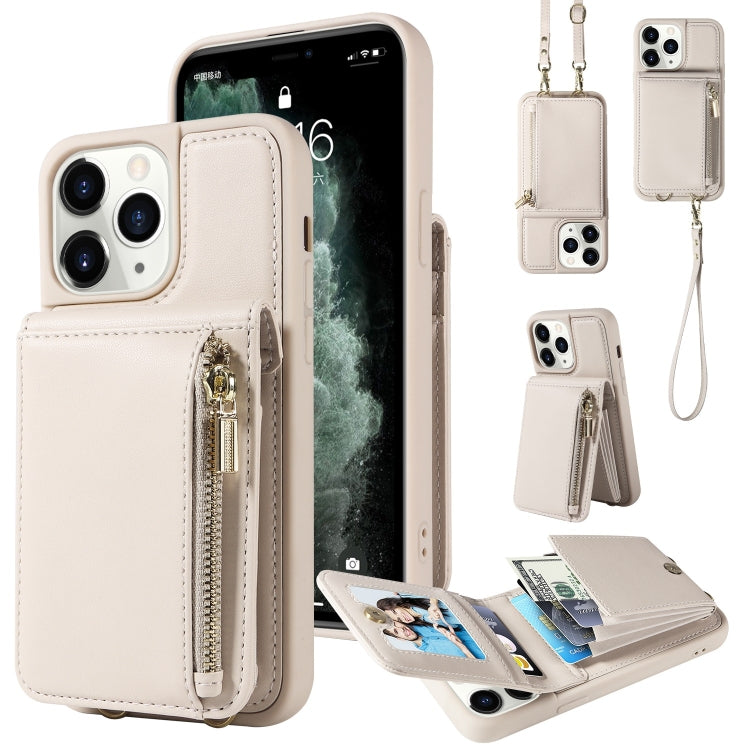 For iPhone 11 Pro Crossbody Lanyard Zipper Wallet Leather Phone Case(Beige) - iPhone 11 Pro Cases by buy2fix | Online Shopping UK | buy2fix