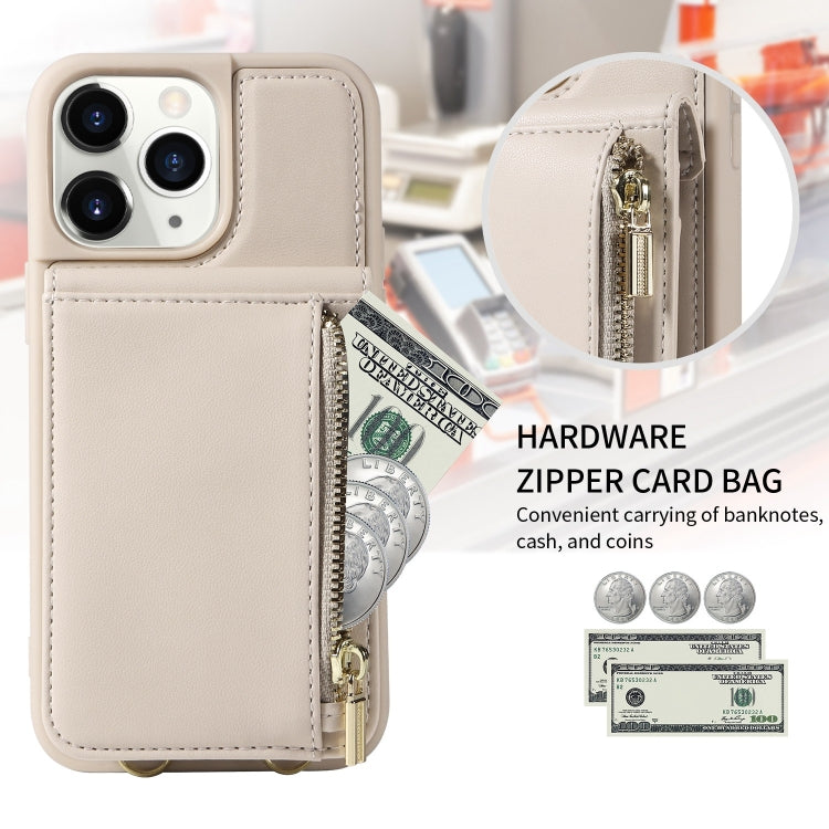 For iPhone 11 Pro Crossbody Lanyard Zipper Wallet Leather Phone Case(Beige) - iPhone 11 Pro Cases by buy2fix | Online Shopping UK | buy2fix