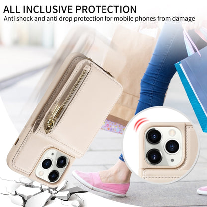 For iPhone 11 Pro Crossbody Lanyard Zipper Wallet Leather Phone Case(Beige) - iPhone 11 Pro Cases by buy2fix | Online Shopping UK | buy2fix