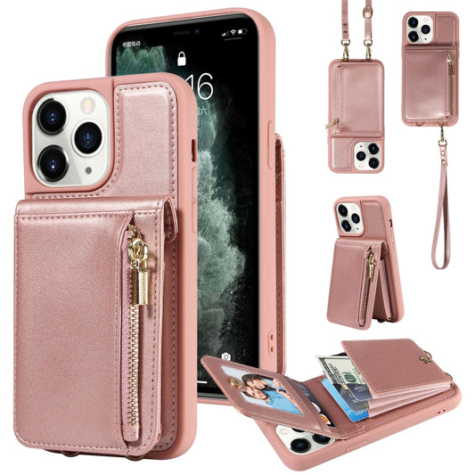 For iPhone 11 Pro Crossbody Lanyard Zipper Wallet Leather Phone Case(Rose Gold) - iPhone 11 Pro Cases by buy2fix | Online Shopping UK | buy2fix