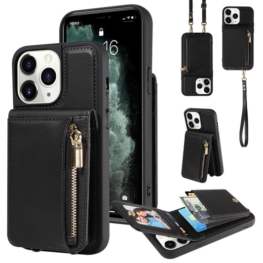 For iPhone 11 Pro Crossbody Lanyard Zipper Wallet Leather Phone Case(Black) - iPhone 11 Pro Cases by buy2fix | Online Shopping UK | buy2fix