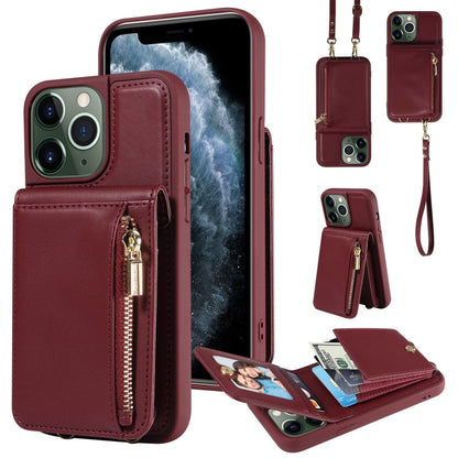 For iPhone 11 Pro Max Crossbody Lanyard Zipper Wallet Leather Phone Case(Wine Red) - iPhone 11 Pro Max Cases by buy2fix | Online Shopping UK | buy2fix