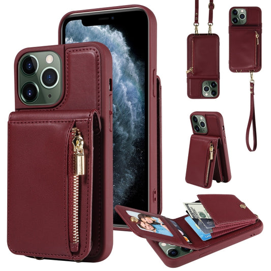 For iPhone 11 Pro Max Crossbody Lanyard Zipper Wallet Leather Phone Case(Wine Red) - iPhone 11 Pro Max Cases by buy2fix | Online Shopping UK | buy2fix
