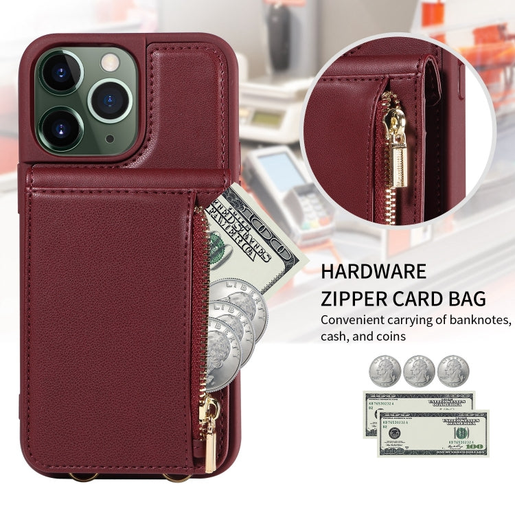 For iPhone 11 Pro Max Crossbody Lanyard Zipper Wallet Leather Phone Case(Wine Red) - iPhone 11 Pro Max Cases by buy2fix | Online Shopping UK | buy2fix