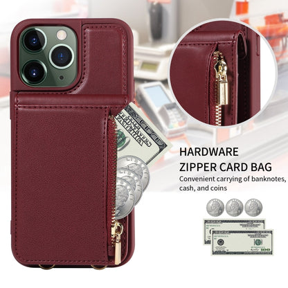 For iPhone 11 Pro Max Crossbody Lanyard Zipper Wallet Leather Phone Case(Wine Red) - iPhone 11 Pro Max Cases by buy2fix | Online Shopping UK | buy2fix