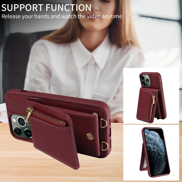 For iPhone 11 Pro Max Crossbody Lanyard Zipper Wallet Leather Phone Case(Wine Red) - iPhone 11 Pro Max Cases by buy2fix | Online Shopping UK | buy2fix