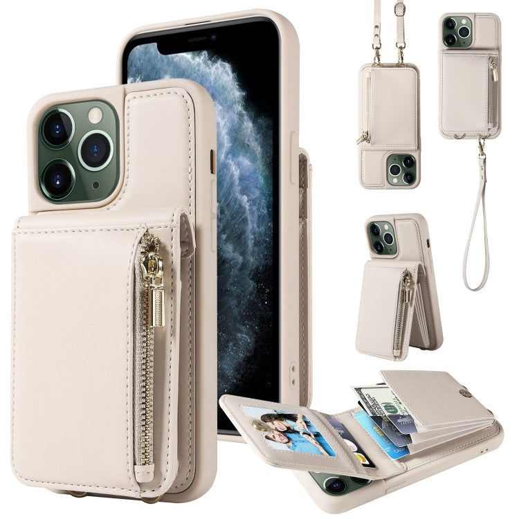 For iPhone 11 Pro Max Crossbody Lanyard Zipper Wallet Leather Phone Case(Beige) - iPhone 11 Pro Max Cases by buy2fix | Online Shopping UK | buy2fix