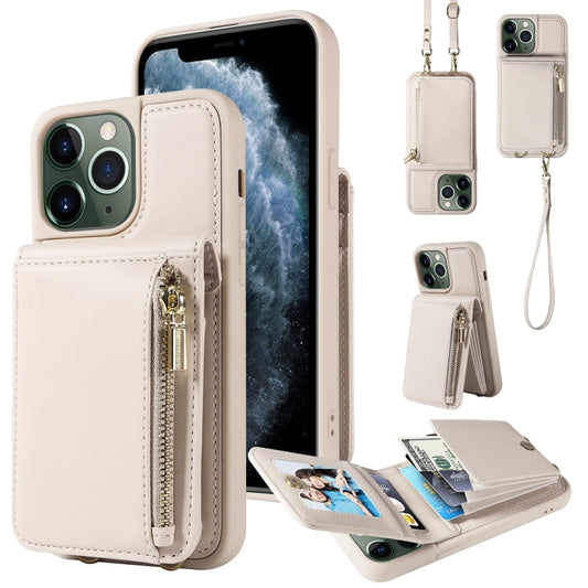 For iPhone 11 Pro Max Crossbody Lanyard Zipper Wallet Leather Phone Case(Beige) - iPhone 11 Pro Max Cases by buy2fix | Online Shopping UK | buy2fix