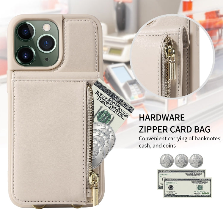 For iPhone 11 Pro Max Crossbody Lanyard Zipper Wallet Leather Phone Case(Beige) - iPhone 11 Pro Max Cases by buy2fix | Online Shopping UK | buy2fix