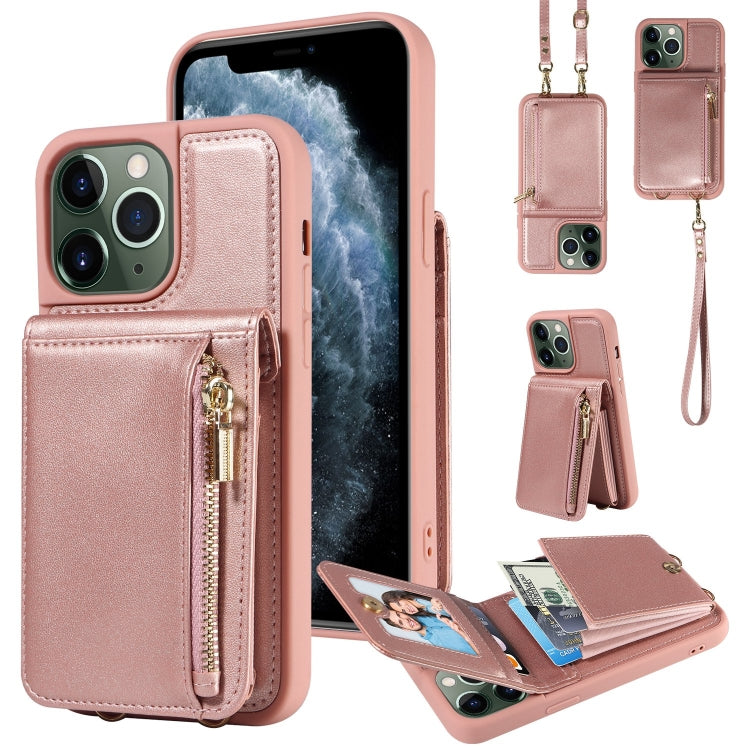 For iPhone 11 Pro Max Crossbody Lanyard Zipper Wallet Leather Phone Case(Rose Gold) - iPhone 11 Pro Max Cases by buy2fix | Online Shopping UK | buy2fix