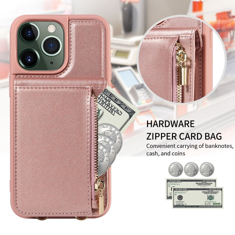 For iPhone 11 Pro Max Crossbody Lanyard Zipper Wallet Leather Phone Case(Rose Gold) - iPhone 11 Pro Max Cases by buy2fix | Online Shopping UK | buy2fix