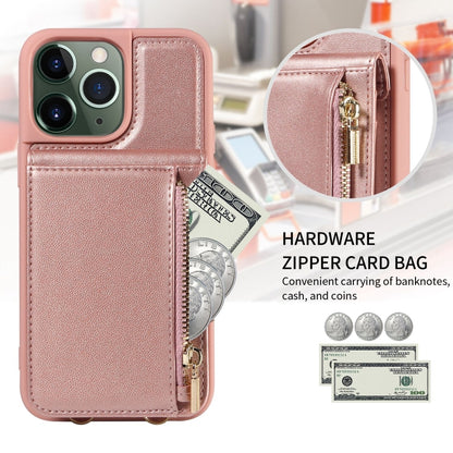For iPhone 11 Pro Max Crossbody Lanyard Zipper Wallet Leather Phone Case(Rose Gold) - iPhone 11 Pro Max Cases by buy2fix | Online Shopping UK | buy2fix