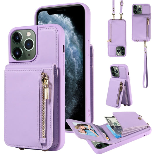 For iPhone 11 Pro Max Crossbody Lanyard Zipper Wallet Leather Phone Case(Purple) - iPhone 11 Pro Max Cases by buy2fix | Online Shopping UK | buy2fix