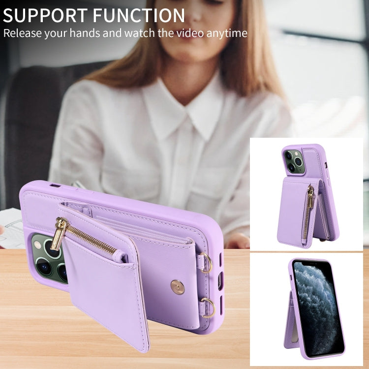 For iPhone 11 Pro Max Crossbody Lanyard Zipper Wallet Leather Phone Case(Purple) - iPhone 11 Pro Max Cases by buy2fix | Online Shopping UK | buy2fix