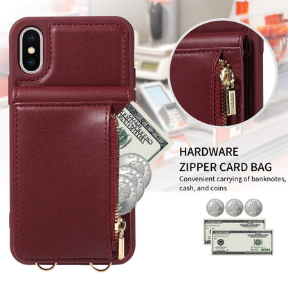 For iPhone X / XS Crossbody Lanyard Zipper Wallet Leather Phone Case(Wine Red) - More iPhone Cases by buy2fix | Online Shopping UK | buy2fix