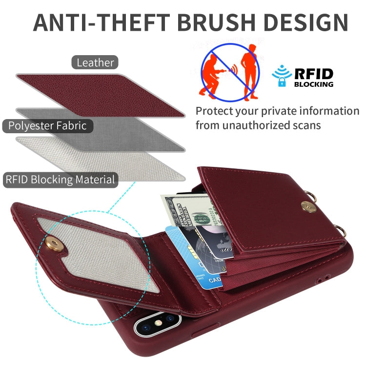 For iPhone X / XS Crossbody Lanyard Zipper Wallet Leather Phone Case(Wine Red) - More iPhone Cases by buy2fix | Online Shopping UK | buy2fix