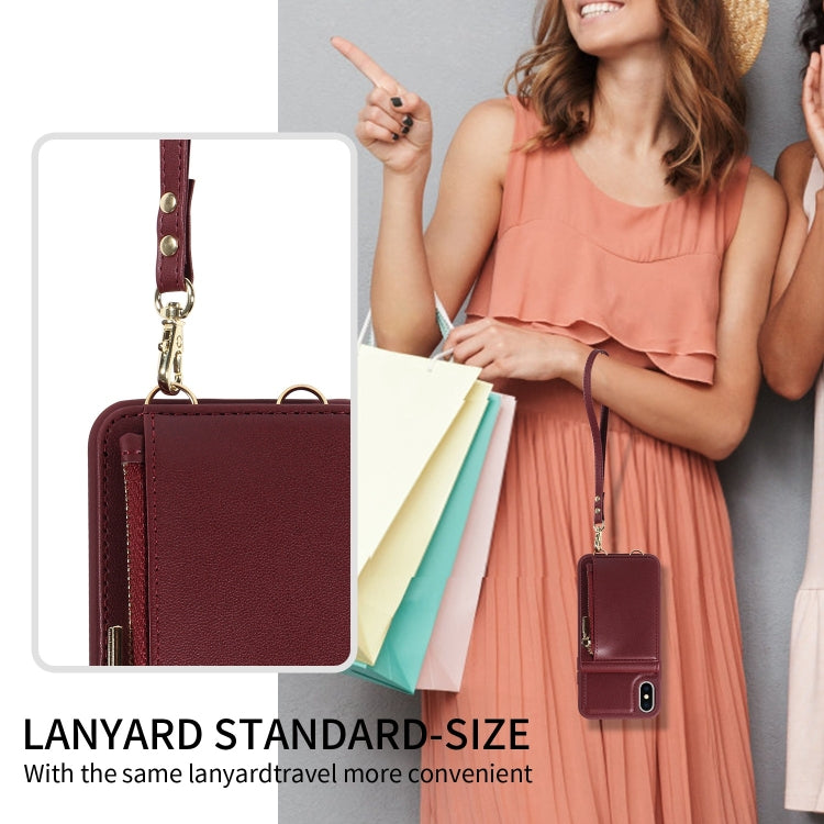 For iPhone X / XS Crossbody Lanyard Zipper Wallet Leather Phone Case(Wine Red) - More iPhone Cases by buy2fix | Online Shopping UK | buy2fix