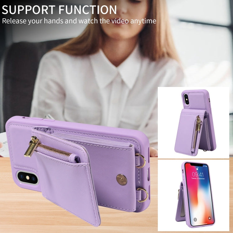 For iPhone X / XS Crossbody Lanyard Zipper Wallet Leather Phone Case(Purple) - More iPhone Cases by buy2fix | Online Shopping UK | buy2fix