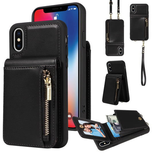 For iPhone X / XS Crossbody Lanyard Zipper Wallet Leather Phone Case(Black) - More iPhone Cases by buy2fix | Online Shopping UK | buy2fix