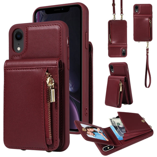 For iPhone XR Crossbody Lanyard Zipper Wallet Leather Phone Case(Wine Red) - More iPhone Cases by buy2fix | Online Shopping UK | buy2fix