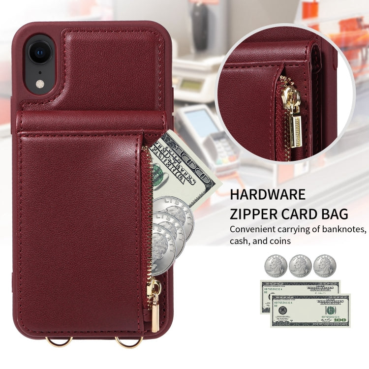 For iPhone XR Crossbody Lanyard Zipper Wallet Leather Phone Case(Wine Red) - More iPhone Cases by buy2fix | Online Shopping UK | buy2fix