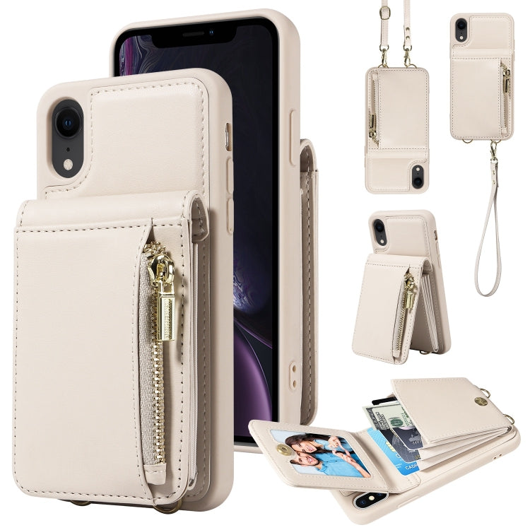 For iPhone XR Crossbody Lanyard Zipper Wallet Leather Phone Case(Beige) - More iPhone Cases by buy2fix | Online Shopping UK | buy2fix