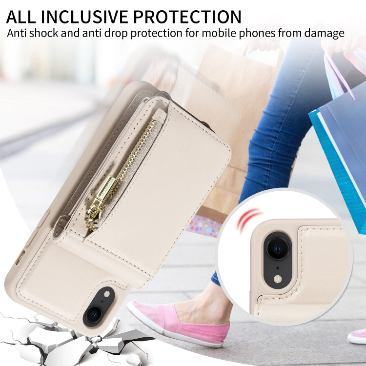 For iPhone XR Crossbody Lanyard Zipper Wallet Leather Phone Case(Beige) - More iPhone Cases by buy2fix | Online Shopping UK | buy2fix