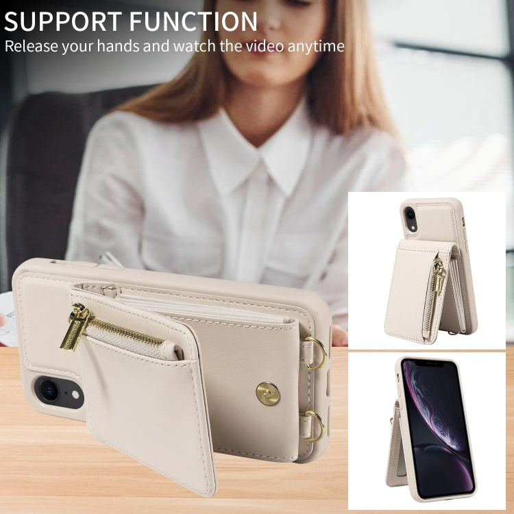 For iPhone XR Crossbody Lanyard Zipper Wallet Leather Phone Case(Beige) - More iPhone Cases by buy2fix | Online Shopping UK | buy2fix
