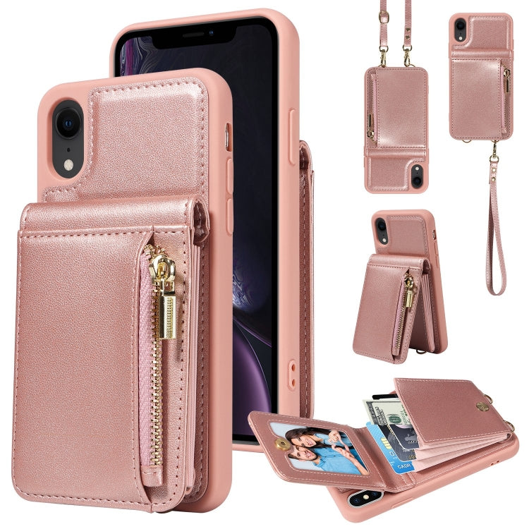 For iPhone XR Crossbody Lanyard Zipper Wallet Leather Phone Case(Rose Gold) - More iPhone Cases by buy2fix | Online Shopping UK | buy2fix